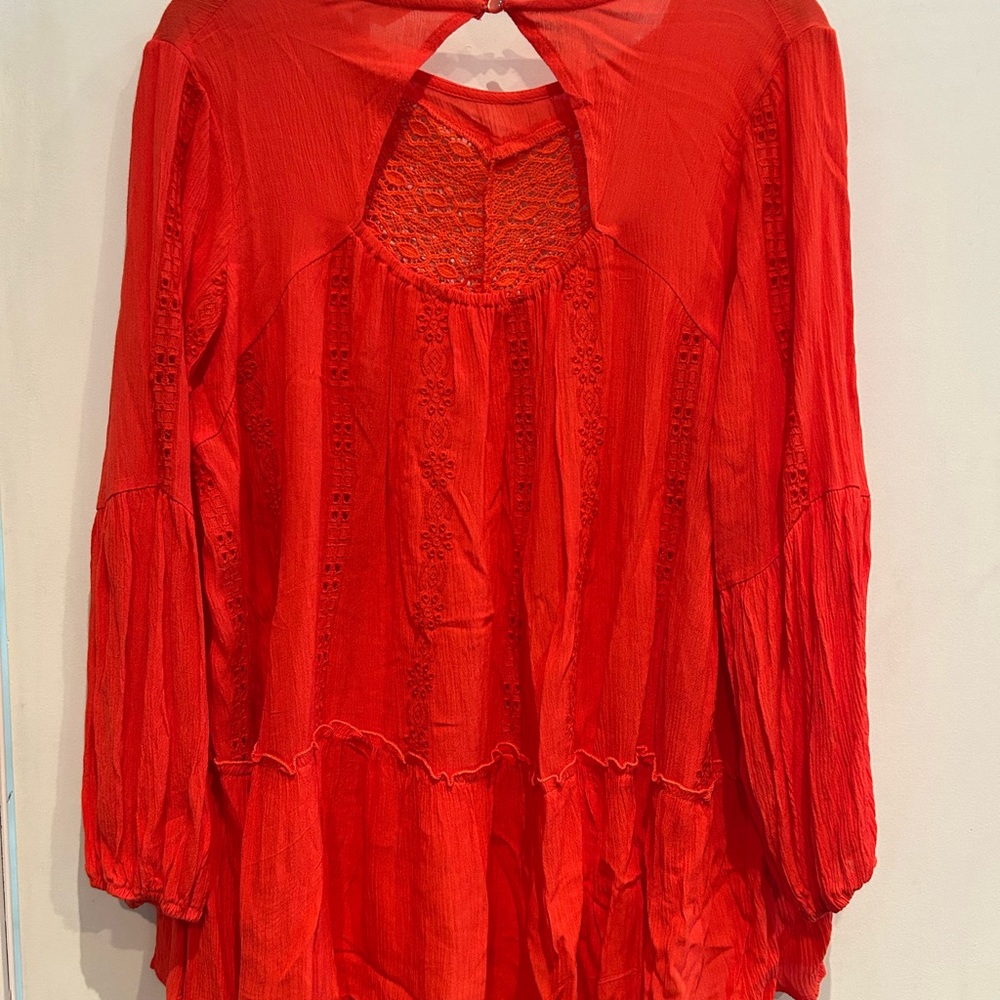 Adiva Red Blouse with Peter Pan Collar and Cut Out